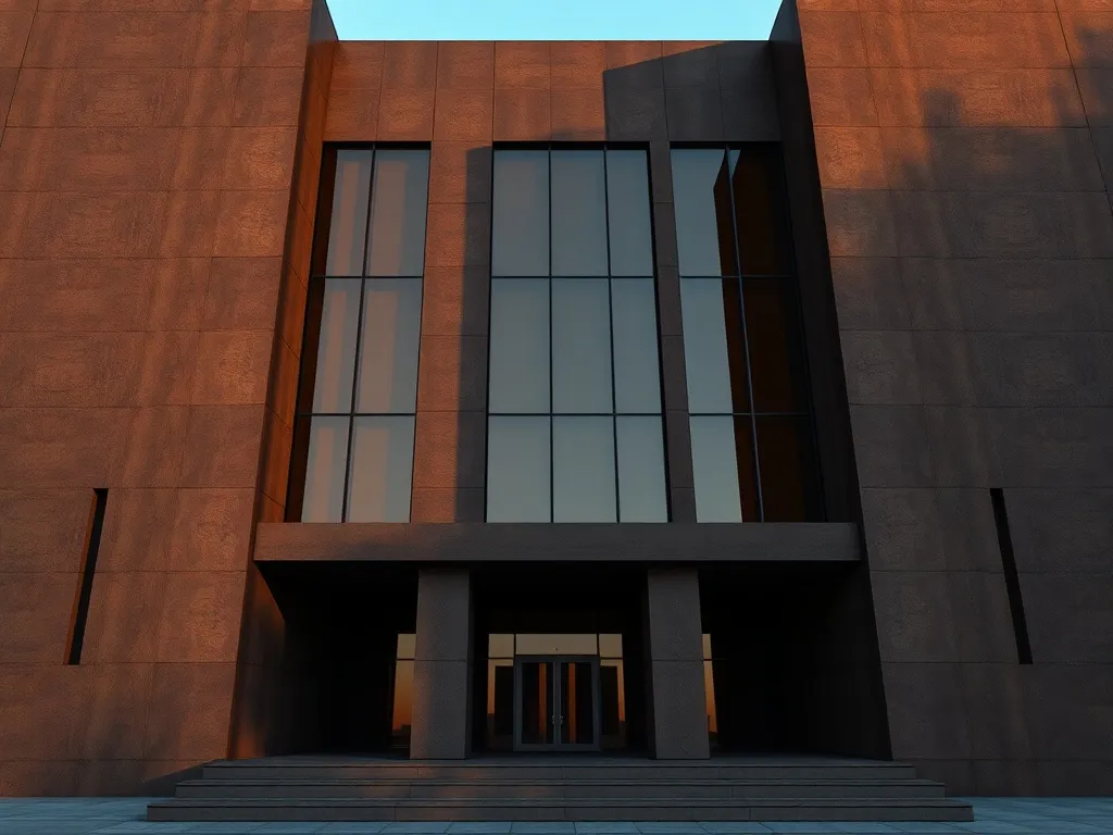 A minimalist architectural photograph of a dark brown concre
