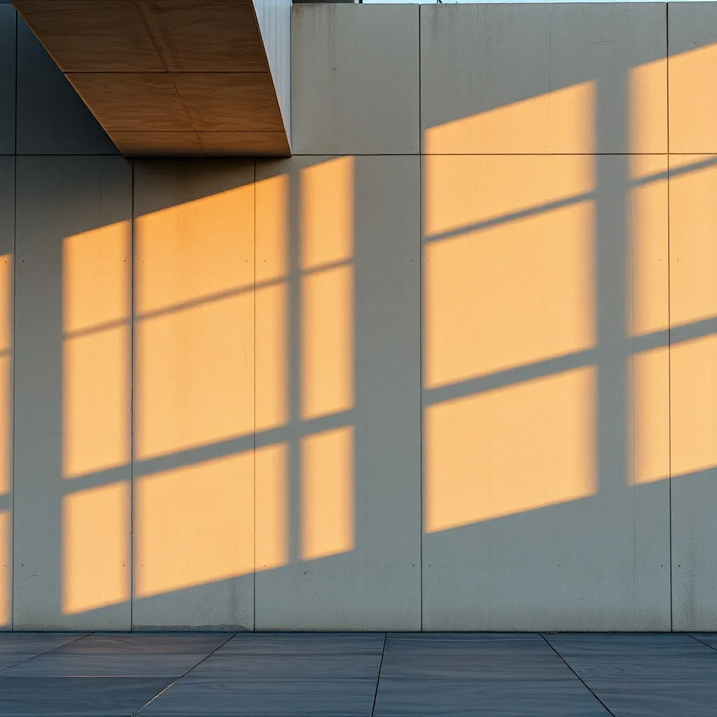 Abstract architectural lines and geometric shadows on a conc